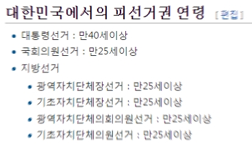 대한민국 피선거권 연령
